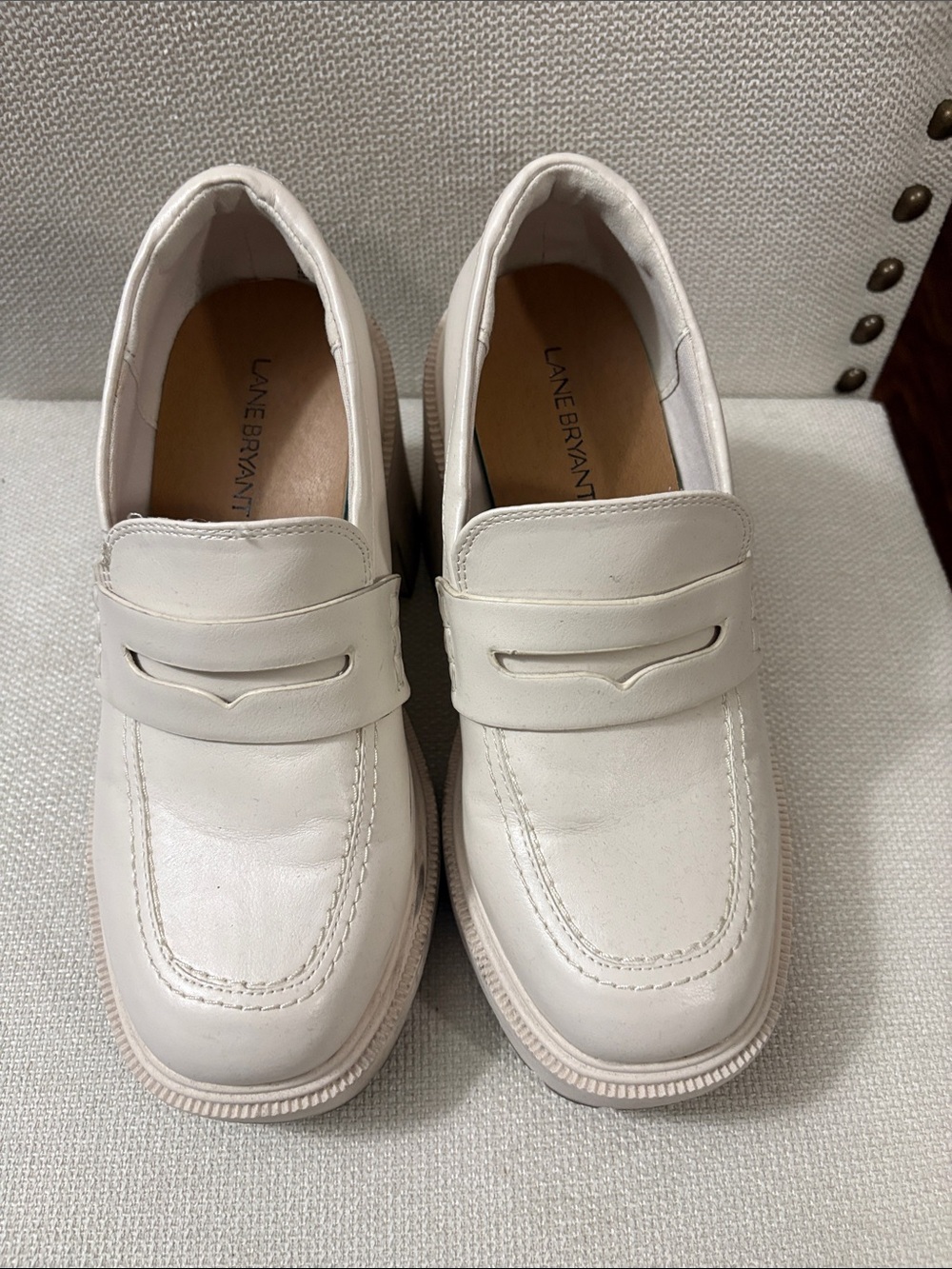 Lane Bryant Cream Leather Penny Loafers